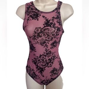 Iris Pink and Black Floral Bodysuit Size Small